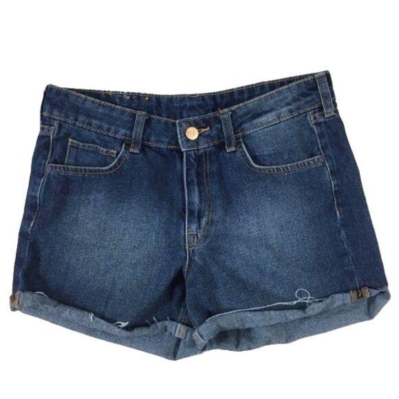 H&M Denim Raw Hem Rolled Cuff Jean Shorts Medium Wash Women's Size 6 - Picture 1 of 5